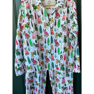 NWT Printfresh Pajama Set L HTF Dogs in Sweaters Holiday Organic Cotton Flannel
